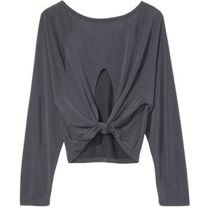Victoria Secret-Sandwashed Long Sleeve Tie Back Top (Charcoal-Gray)-XL